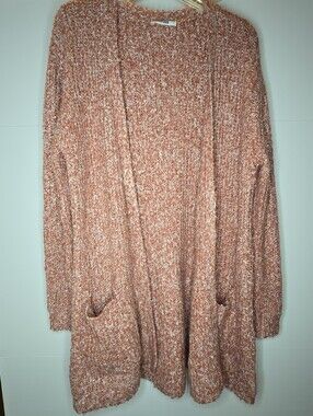 BB Dakota Steve Madden Marled Knit Cardigan Sweater Open Front Oversized Coral